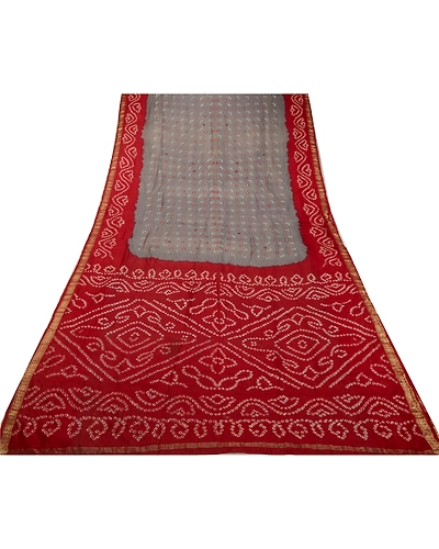 Sanskriti Vintage Sarees Gray Bandhani Printed Zari Border Pure Silk Sari Fabric, PR-64129-Gray-Pure Silk-7