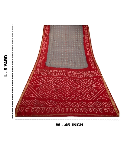 Sanskriti Vintage Sarees Gray Bandhani Printed Zari Border Pure Silk Sari Fabric, PR-64129-Gray-Pure Silk-8