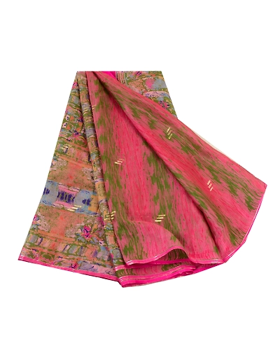 Sanskriti Vintage Sarees Pink Pure Chinon Silk Printed Woven Sari Craft Fabric, PR-64134-Pink-Pure Chinon Silk-6