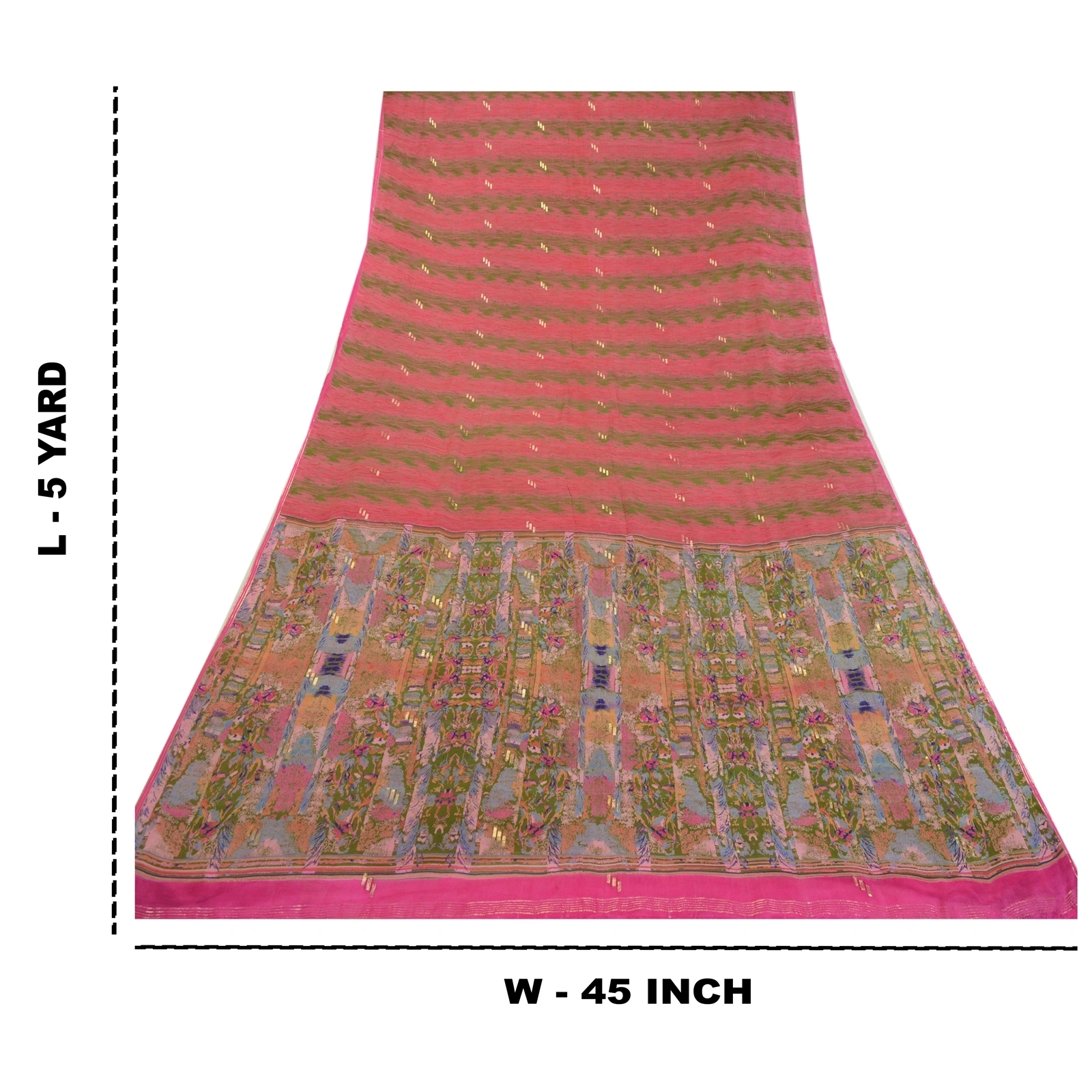 Sanskriti Vintage Sarees Pink Pure Chinon Silk Printed Woven Sari Craft Fabric, PR-64134-Pink-Pure Chinon Silk-8