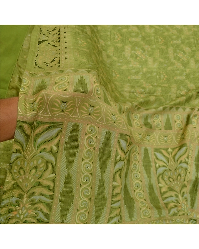 Sanskriti Vintage Sarees From India Green Pure Silk Printed Sari Craft Fabric, PR-64135-Green-Pure Silk-5