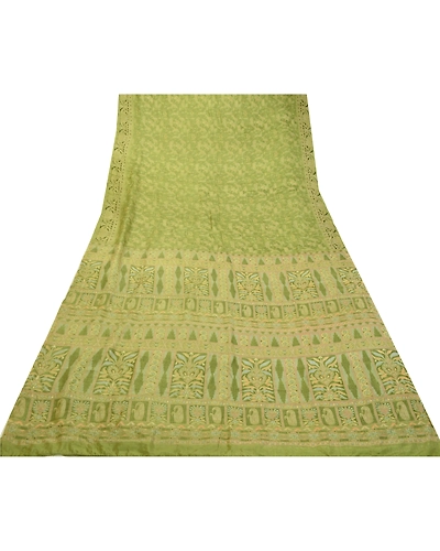 Sanskriti Vintage Sarees From India Green Pure Silk Printed Sari Craft Fabric, PR-64135-Green-Pure Silk-7