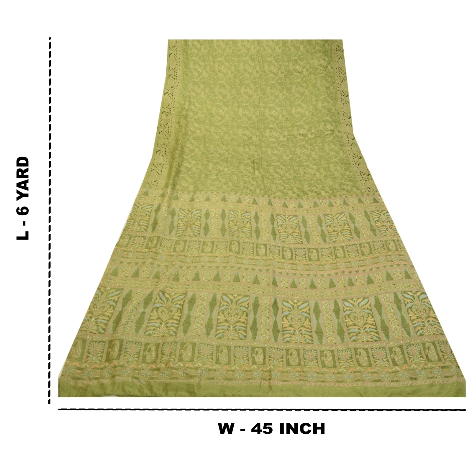 Sanskriti Vintage Sarees From India Green Pure Silk Printed Sari Craft Fabric, PR-64135-Green-Pure Silk-8