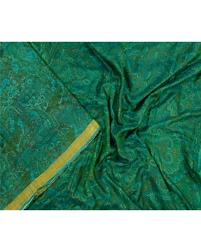 Sanskriti Vintage Sarees Indian Green Printed Pure Silk Sari Floral Craft Fabric, PR-64143-Green-Pure Silk-1