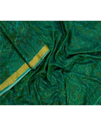 Sanskriti Vintage Sarees Indian Green Printed Pure Silk Sari Floral Craft Fabric, PR-64143-Green-Pure Silk-2