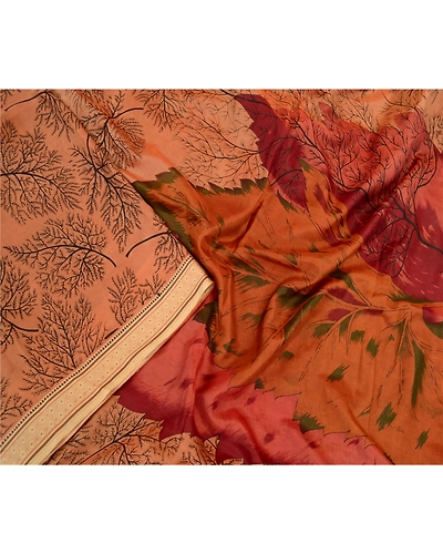 Sanskriti Vintage Sarees Indian Brown Printed Pure Silk Sari Floral Craft Fabric, PR-64153-Brown-Pure Silk-1