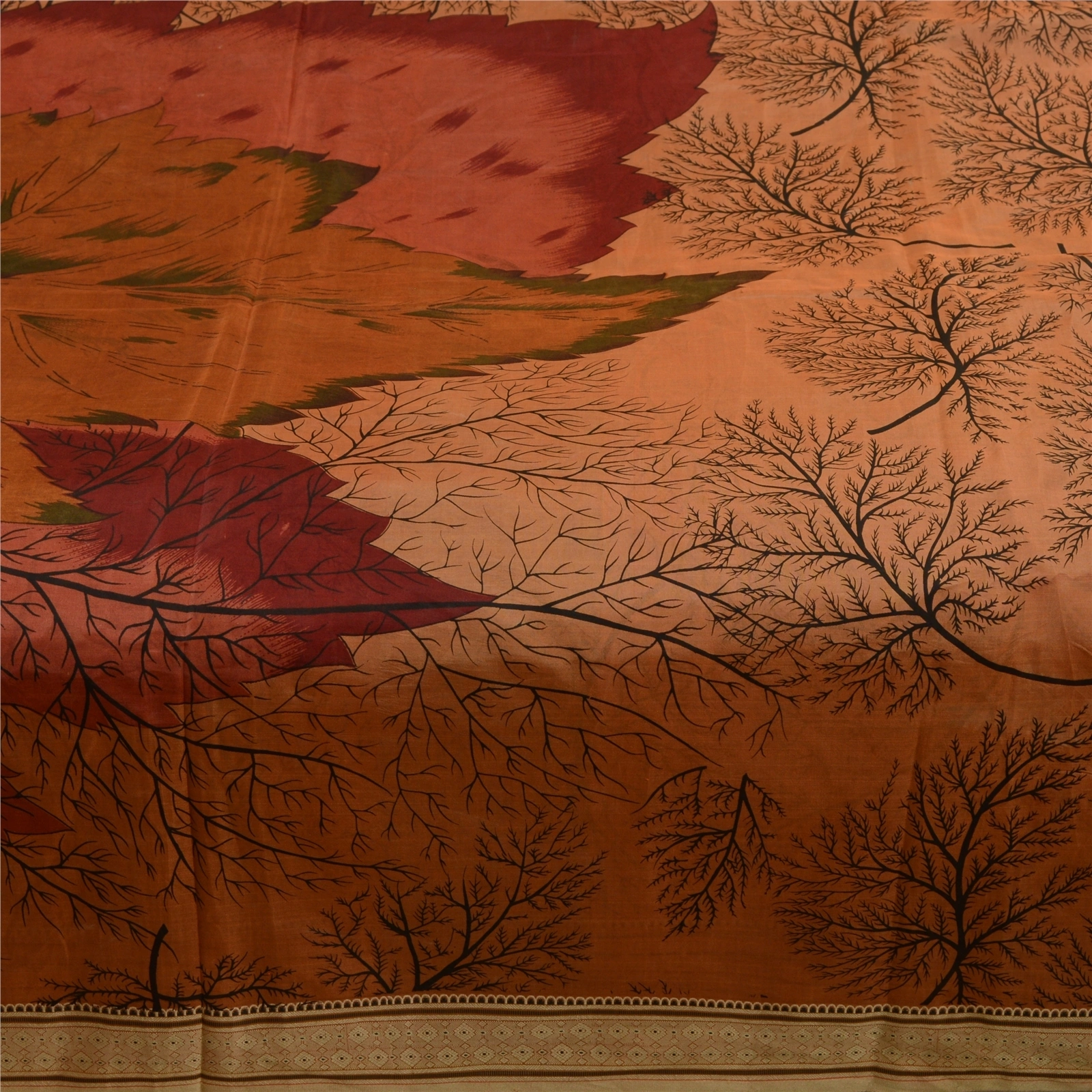 Sanskriti Vintage Sarees Indian Brown Printed Pure Silk Sari Floral Craft Fabric, PR-64153-Brown-Pure Silk-3