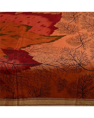 Sanskriti Vintage Sarees Indian Brown Printed Pure Silk Sari Floral Craft Fabric, PR-64153-Brown-Pure Silk-3