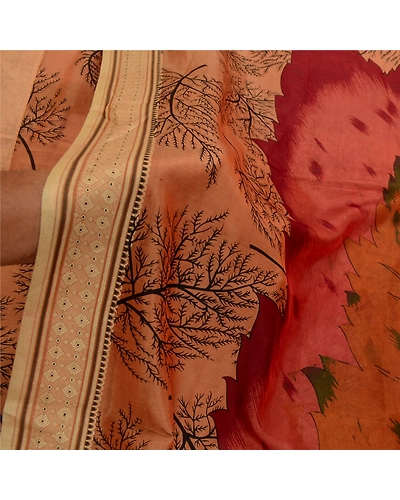Sanskriti Vintage Sarees Indian Brown Printed Pure Silk Sari Floral Craft Fabric, PR-64153-Brown-Pure Silk-5