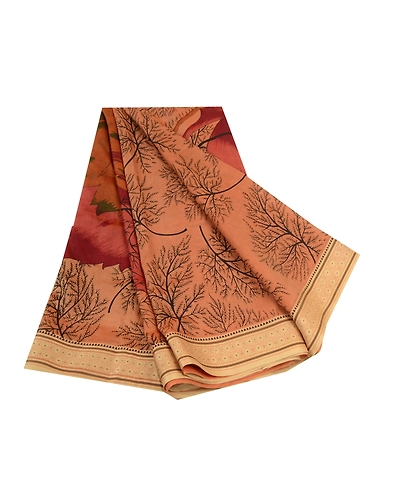 Sanskriti Vintage Sarees Indian Brown Printed Pure Silk Sari Floral Craft Fabric, PR-64153-Brown-Pure Silk-6
