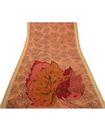 Sanskriti Vintage Sarees Indian Brown Printed Pure Silk Sari Floral Craft Fabric, PR-64153-Brown-Pure Silk-7