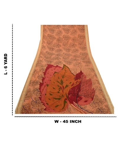 Sanskriti Vintage Sarees Indian Brown Printed Pure Silk Sari Floral Craft Fabric, PR-64153-Brown-Pure Silk-8
