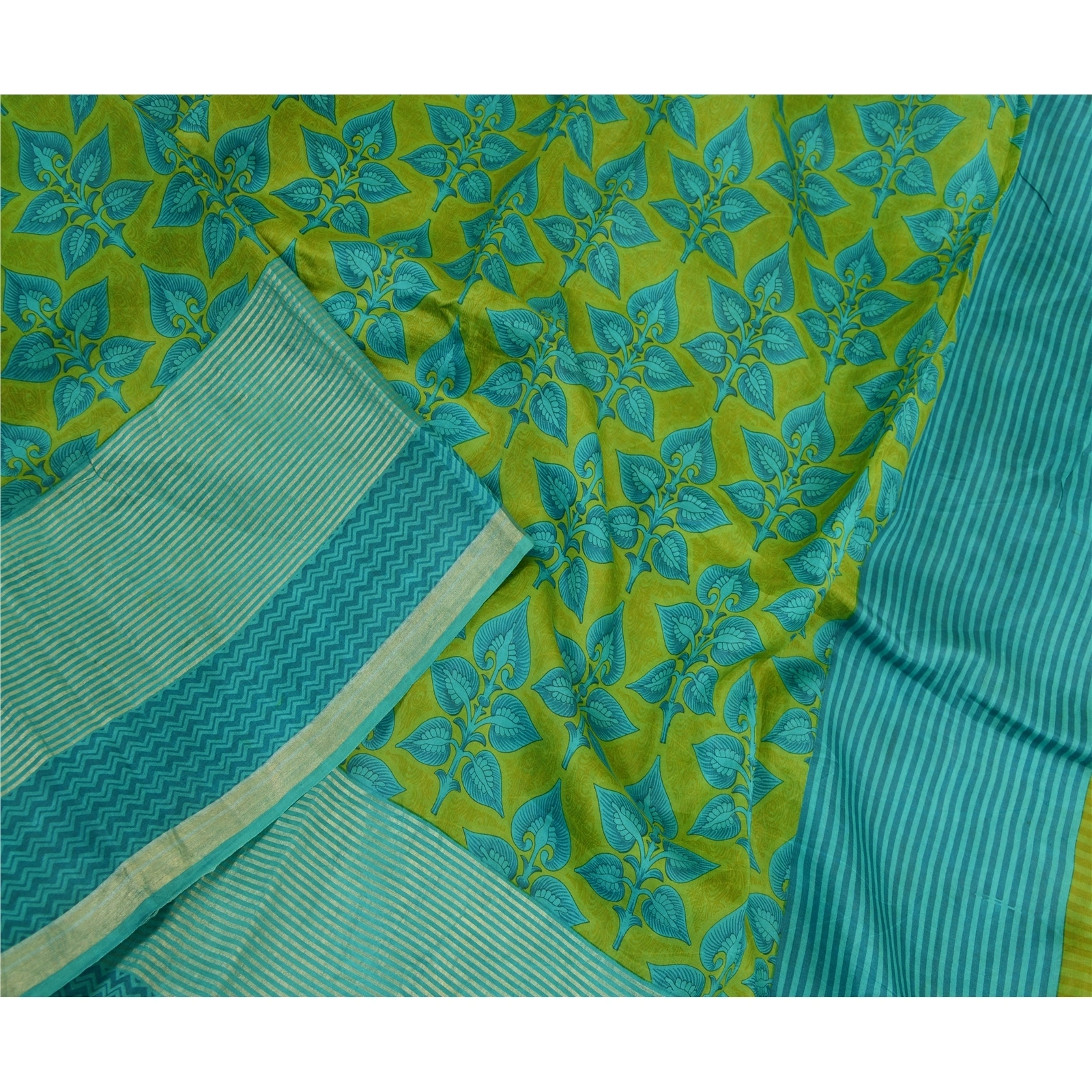 Sanskriti Vintage Sarees Indian Green Printed 100% Pure Silk Sari Craft Fabric, PR-64156-Green-Pure Silk-1