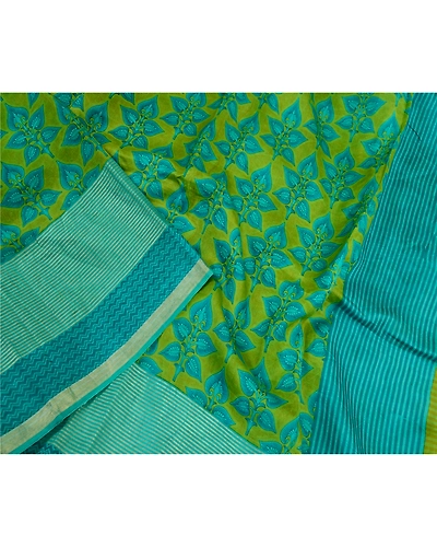 Sanskriti Vintage Sarees Indian Green Printed 100% Pure Silk Sari Craft Fabric, PR-64156-Green-Pure Silk-1