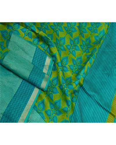 Sanskriti Vintage Sarees Indian Green Printed 100% Pure Silk Sari Craft Fabric, PR-64156-Green-Pure Silk-2
