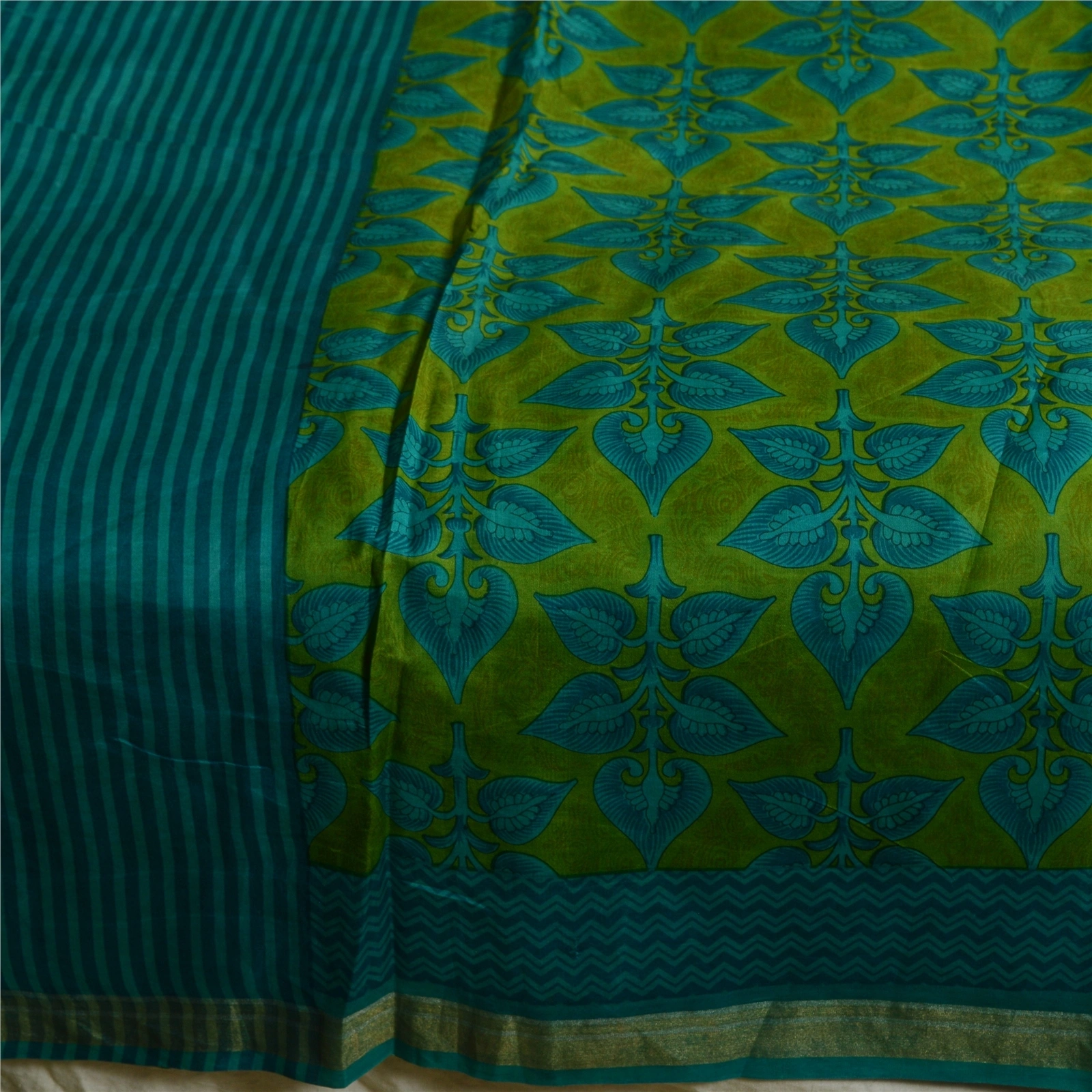 Sanskriti Vintage Sarees Indian Green Printed 100% Pure Silk Sari Craft Fabric, PR-64156-Green-Pure Silk-3