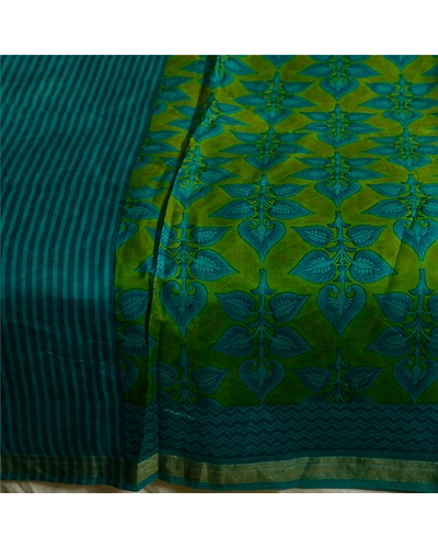 Sanskriti Vintage Sarees Indian Green Printed 100% Pure Silk Sari Craft Fabric, PR-64156-Green-Pure Silk-3
