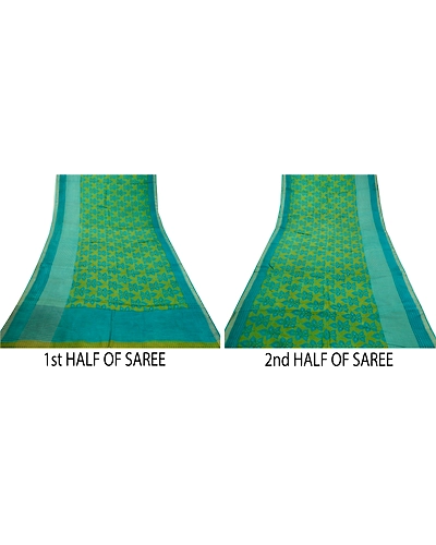Sanskriti Vintage Sarees Indian Green Printed 100% Pure Silk Sari Craft Fabric, PR-64156-Green-Pure Silk-4