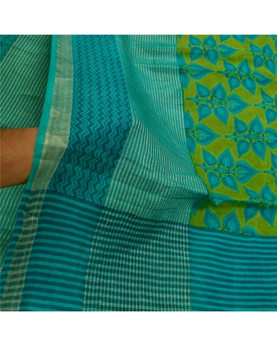 Sanskriti Vintage Sarees Indian Green Printed 100% Pure Silk Sari Craft Fabric, PR-64156-Green-Pure Silk-5