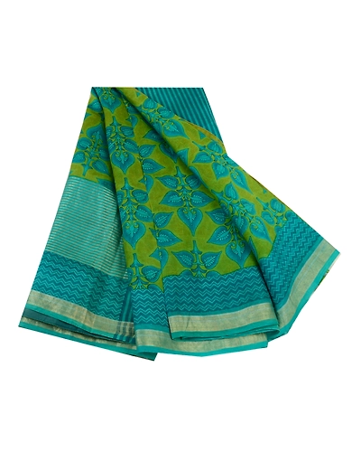 Sanskriti Vintage Sarees Indian Green Printed 100% Pure Silk Sari Craft Fabric, PR-64156-Green-Pure Silk-6