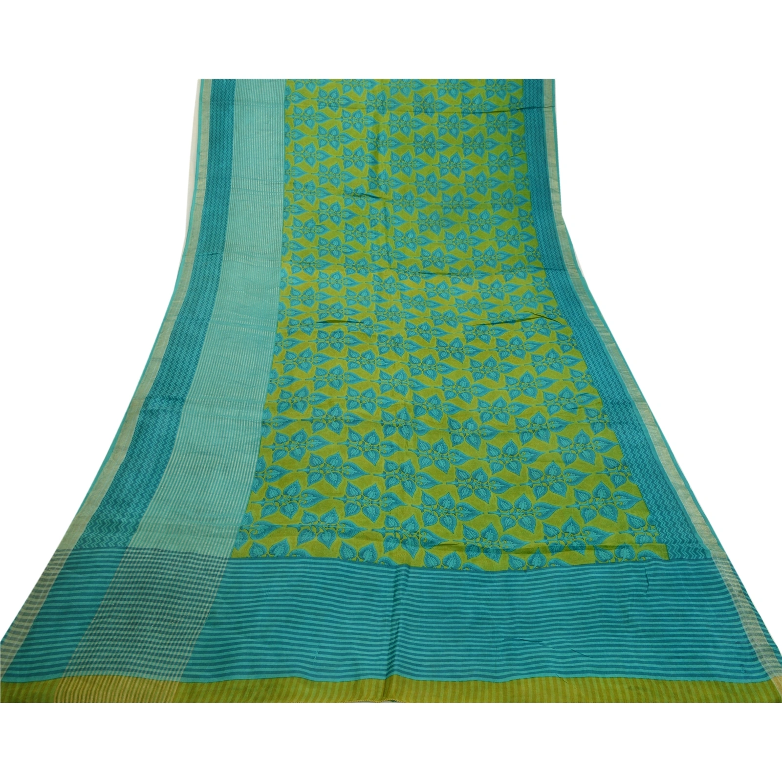 Sanskriti Vintage Sarees Indian Green Printed 100% Pure Silk Sari Craft Fabric, PR-64156-Green-Pure Silk-7