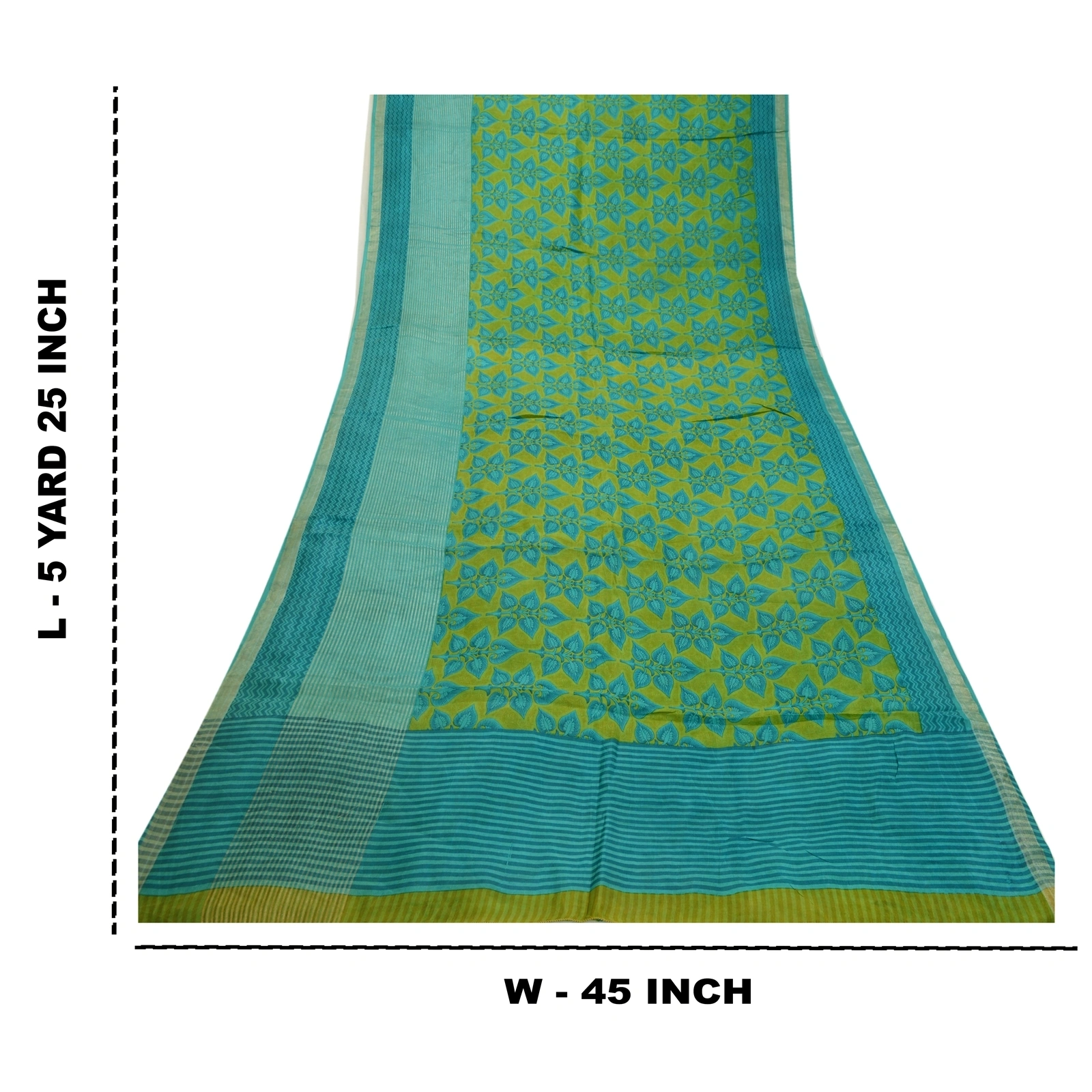 Sanskriti Vintage Sarees Indian Green Printed 100% Pure Silk Sari Craft Fabric, PR-64156-Green-Pure Silk-8