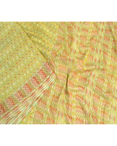 Sanskriti Vintage Sarees Indian Green Pure Silk Ikat Printed Sari Craft Fabric, PR-64163-Green-Pure Silk-1