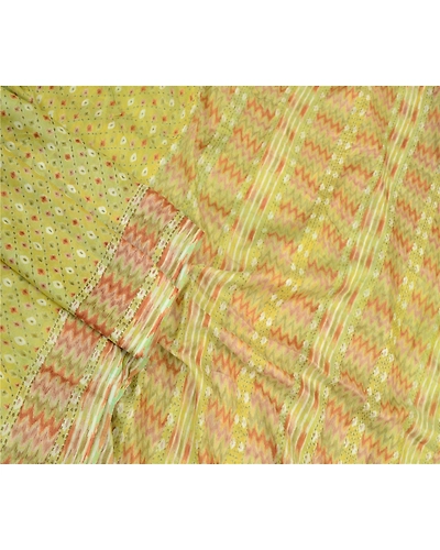 Sanskriti Vintage Sarees Indian Green Pure Silk Ikat Printed Sari Craft Fabric, PR-64163-Green-Pure Silk-2