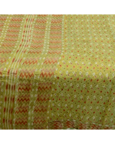 Sanskriti Vintage Sarees Indian Green Pure Silk Ikat Printed Sari Craft Fabric, PR-64163-Green-Pure Silk-3