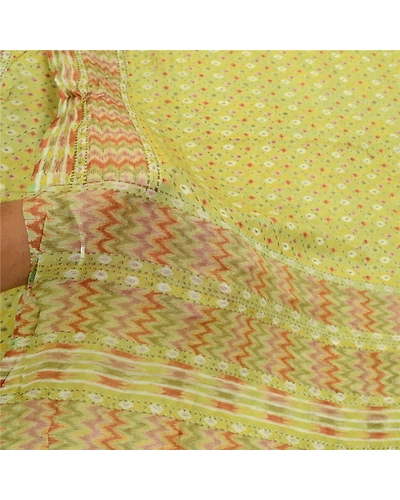 Sanskriti Vintage Sarees Indian Green Pure Silk Ikat Printed Sari Craft Fabric, PR-64163-Green-Pure Silk-5