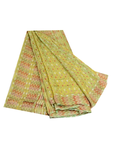 Sanskriti Vintage Sarees Indian Green Pure Silk Ikat Printed Sari Craft Fabric, PR-64163-Green-Pure Silk-6