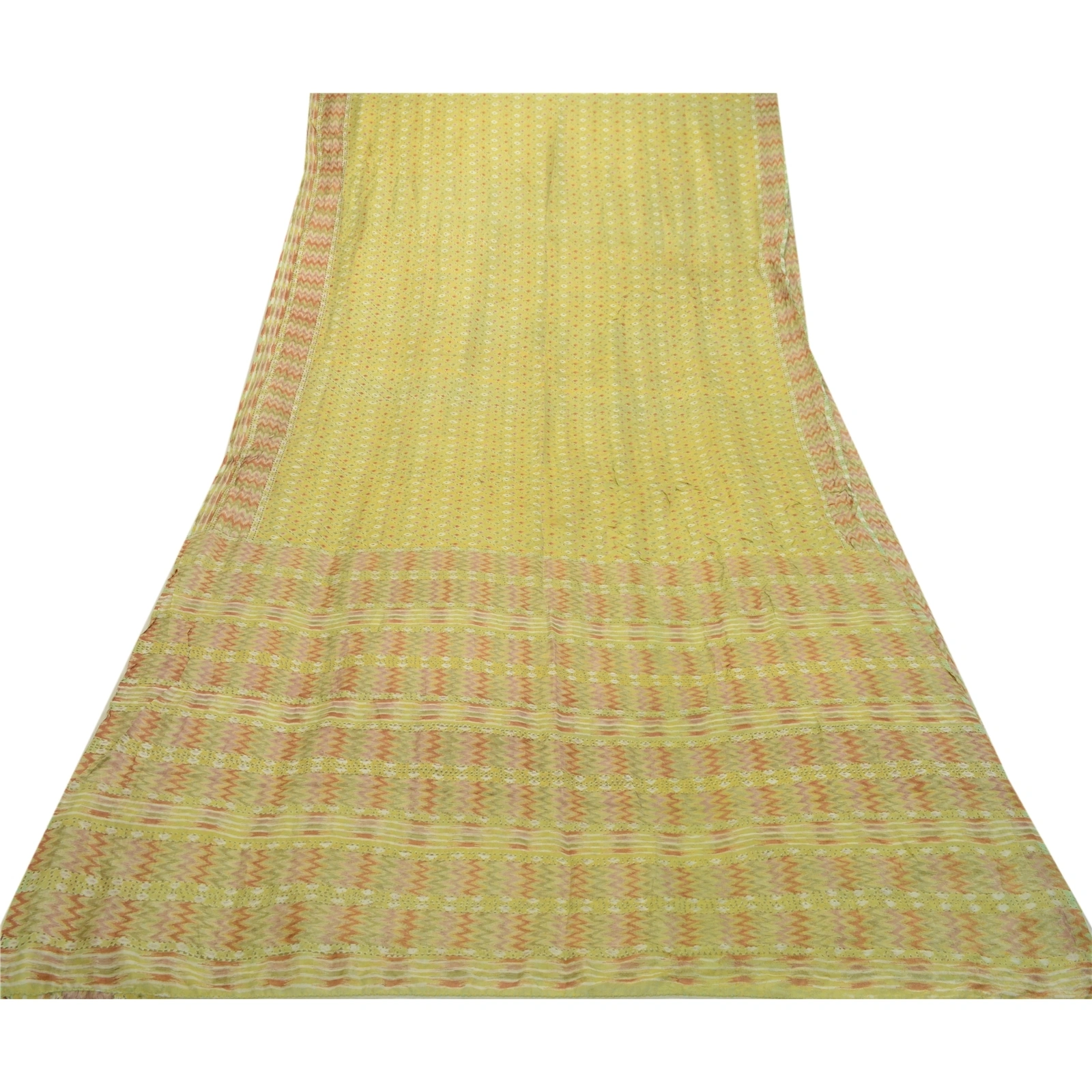 Sanskriti Vintage Sarees Indian Green Pure Silk Ikat Printed Sari Craft Fabric, PR-64163-Green-Pure Silk-7