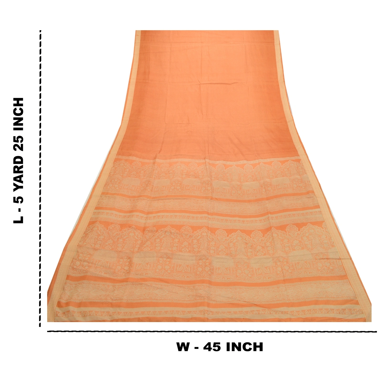 Sanskriti Vintage Sarees Indian Peach Pure Silk Printed Sari Soft Craft Fabric, PR-64165-Peach-Pure Silk-8