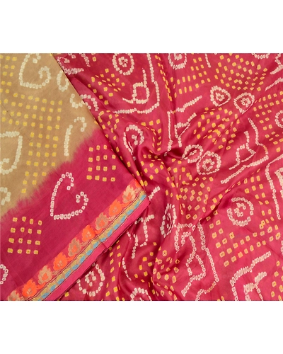 Sanskriti Vintage Sarees Green Bandhani Printed Pure Silk Sari Soft Craft Fabric, PR-64166-Green-Pure Silk-2