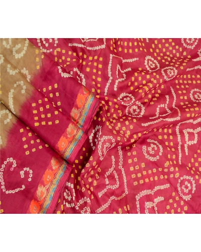 Sanskriti Vintage Sarees Green Bandhani Printed Pure Silk Sari Soft Craft Fabric, PR-64166-Green-Pure Silk-3