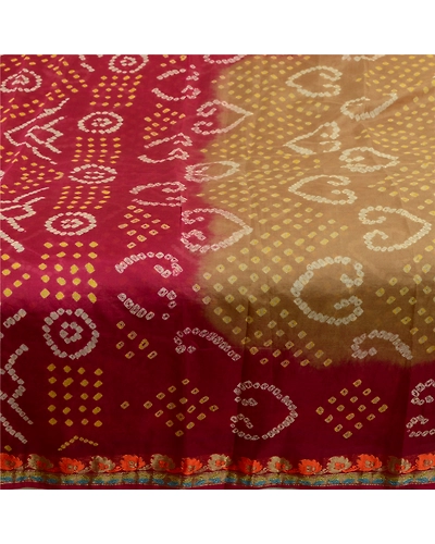 Sanskriti Vintage Sarees Green Bandhani Printed Pure Silk Sari Soft Craft Fabric, PR-64166-Green-Pure Silk-4