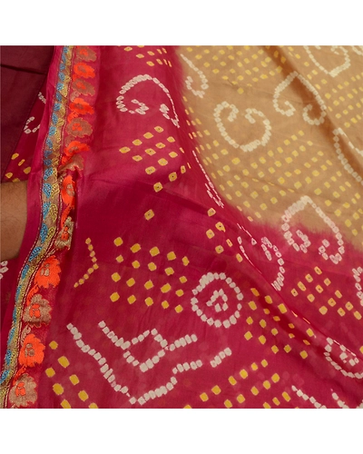 Sanskriti Vintage Sarees Green Bandhani Printed Pure Silk Sari Soft Craft Fabric, PR-64166-Green-Pure Silk-6