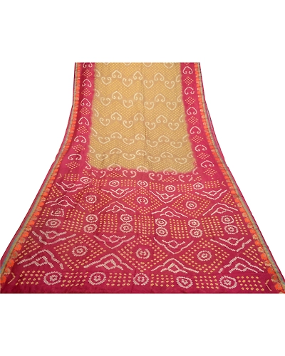 Sanskriti Vintage Sarees Green Bandhani Printed Pure Silk Sari Soft Craft Fabric, PR-64166-Green-Pure Silk-8