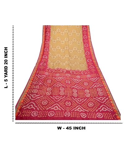 Sanskriti Vintage Sarees Green Bandhani Printed Pure Silk Sari Soft Craft Fabric, PR-64166-Green-Pure Silk-9