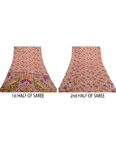 Sanskriti Vintage Sarees Indian Mauve Artificial Silk Printed Sari Craft Fabric, PR-64177-Mauve-Artificial Silk-4