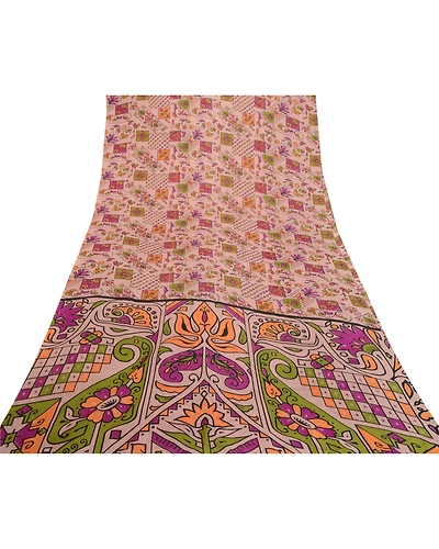 Sanskriti Vintage Sarees Indian Mauve Artificial Silk Printed Sari Craft Fabric, PR-64177-Mauve-Artificial Silk-8