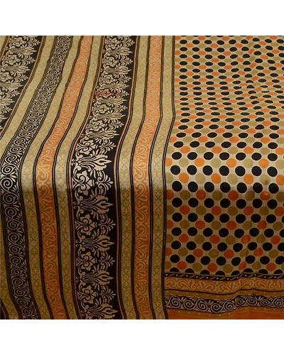 Sanskriti Vintage Sarees Cream 100% Pure Silk Printed Sari Floral Craft Fabric, PR-64180-Cream-Pure Silk-3