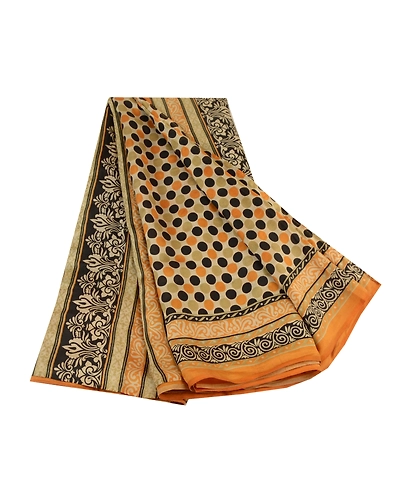 Sanskriti Vintage Sarees Cream 100% Pure Silk Printed Sari Floral Craft Fabric, PR-64180-Cream-Pure Silk-6