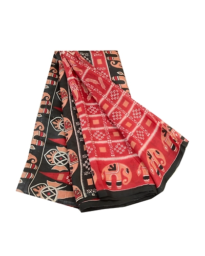 Sanskriti Vintage Sarees Indian Black Elephant Print Pure Silk Sari Craft Fabric, PR-64191-Black-Pure Silk-6