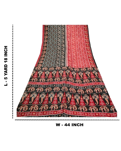 Sanskriti Vintage Sarees Indian Black Elephant Print Pure Silk Sari Craft Fabric, PR-64191-Black-Pure Silk-8