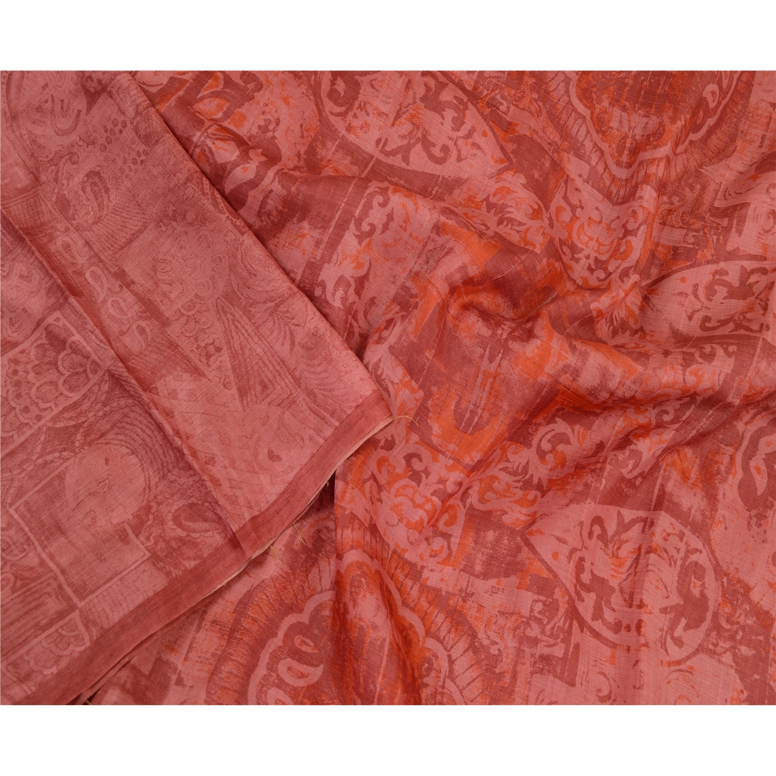 Sanskriti Vintage Sarees Dusty Pink Pure Silk Printed Sari Soft 5Yd Craft Fabric, PR-64195-Dusty Pink-Pure Silk-1