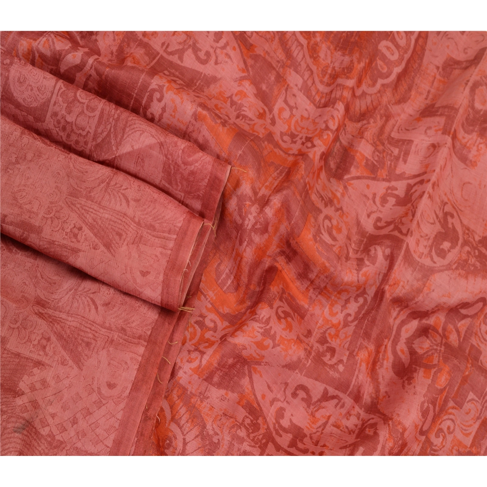 Sanskriti Vintage Sarees Dusty Pink Pure Silk Printed Sari Soft 5Yd Craft Fabric, PR-64195-Dusty Pink-Pure Silk-2