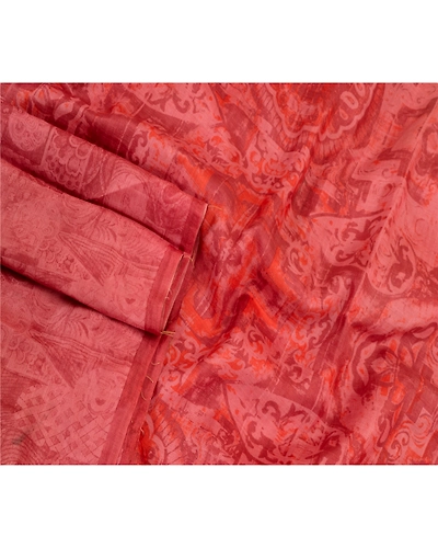 Sanskriti Vintage Sarees Dusty Pink Pure Silk Printed Sari Soft 5Yd Craft Fabric, PR-64195-Dusty Pink-Pure Silk-2