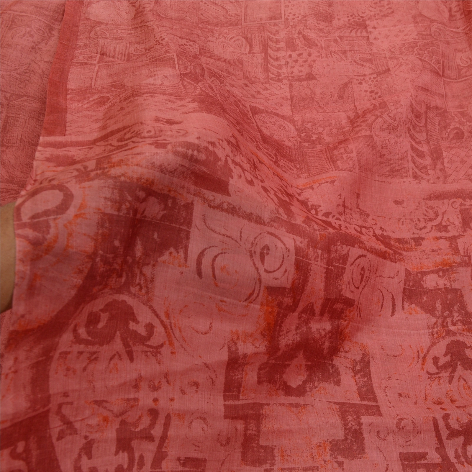 Sanskriti Vintage Sarees Dusty Pink Pure Silk Printed Sari Soft 5Yd Craft Fabric, PR-64195-Dusty Pink-Pure Silk-5