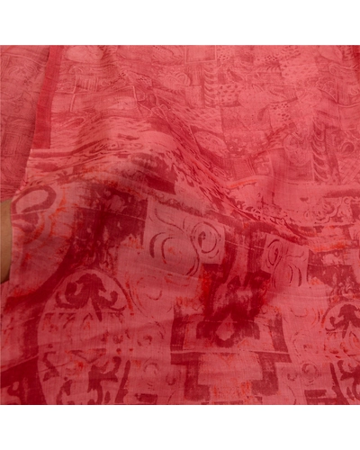 Sanskriti Vintage Sarees Dusty Pink Pure Silk Printed Sari Soft 5Yd Craft Fabric, PR-64195-Dusty Pink-Pure Silk-5